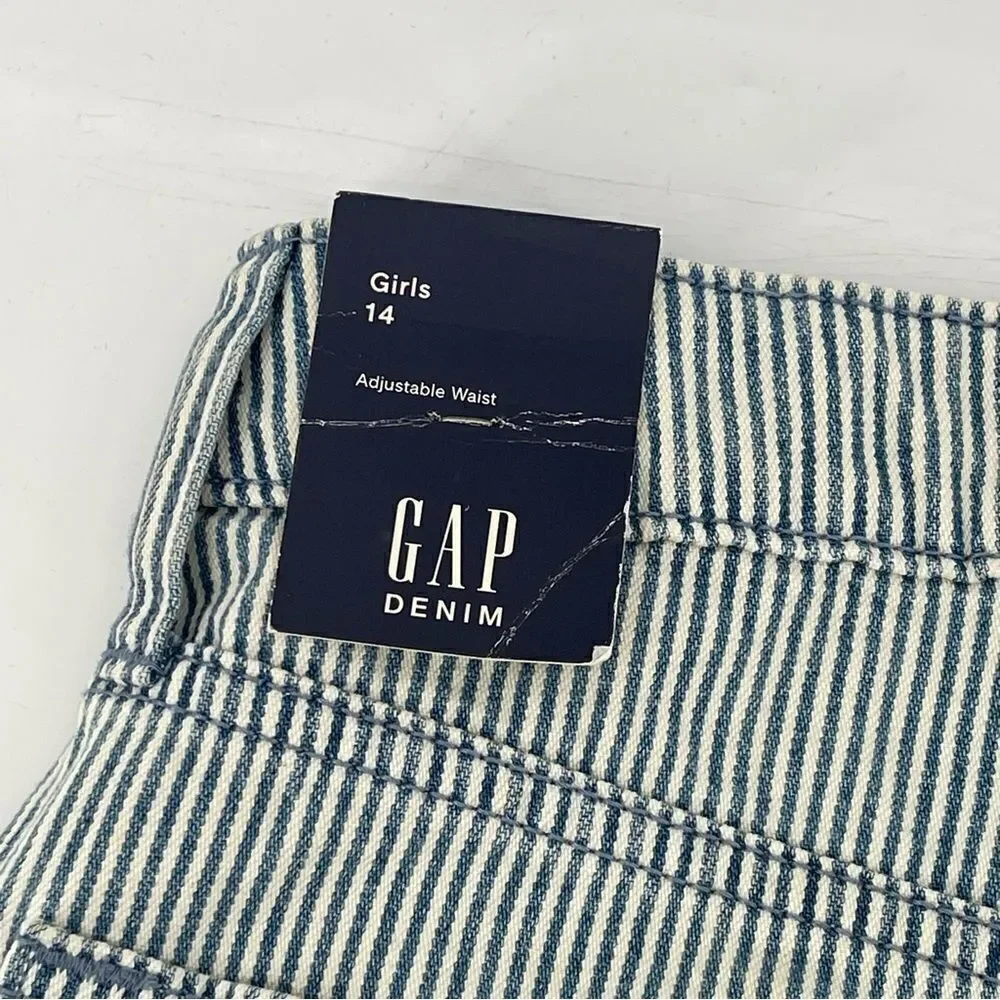 GAP Denim Girl’s High Rise Blue White Railroad Stripe Frayed Hem Denim Skirt 14